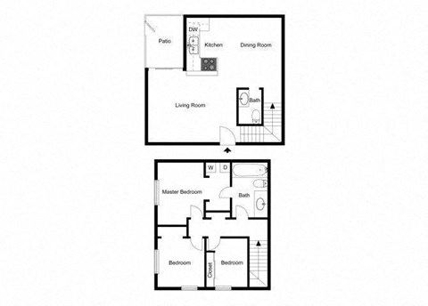 Floor plan for 3 beds, 1.5 baths, 1216 sqft